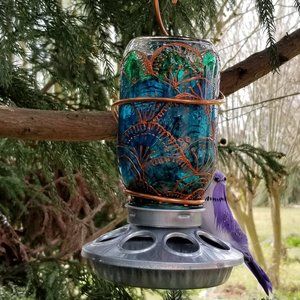 Handmade Bird feeder. Hand Painted.  Mermaid scale